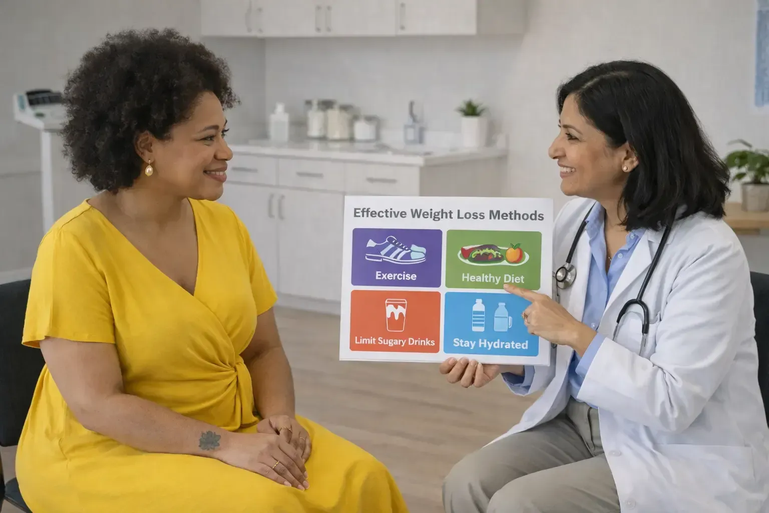 Heavyweight patient asking the doctor how much time it will take to lose weight