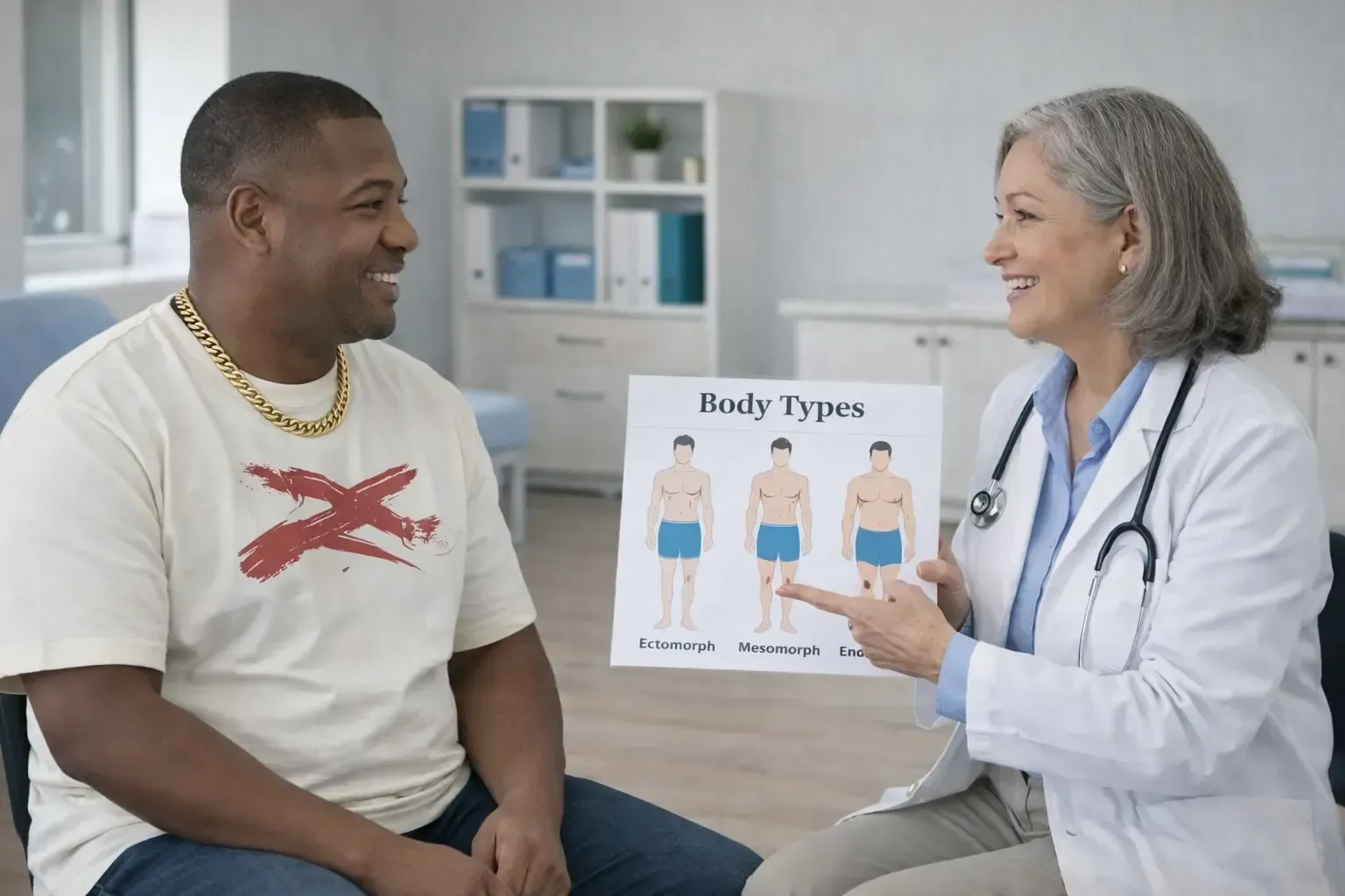 High BMI patient asking the doctor about various weight loss options for someone of his body type 