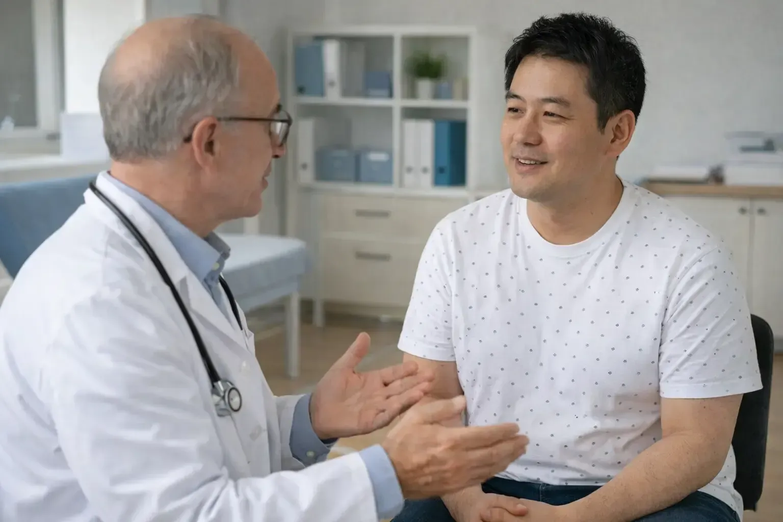 Overweight patient asking doctor about the safest and most sustainable ways of losing weight