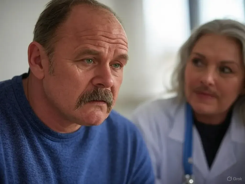 A worried high BMI patient consulting his doctor on non-surgical options for losing weight