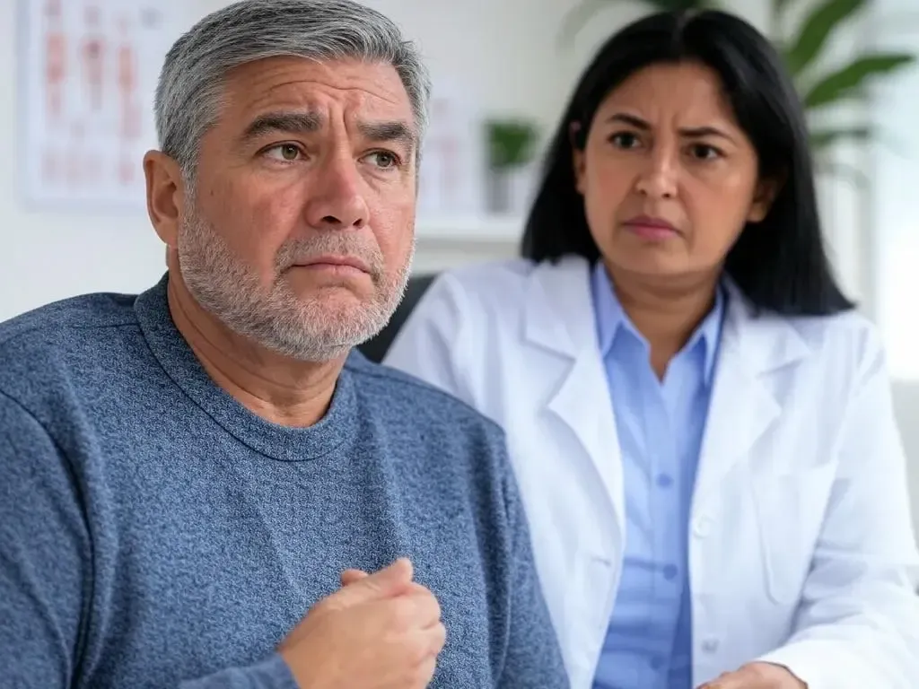 Worried patient asking Doctor about discomfort during weight loss procedure