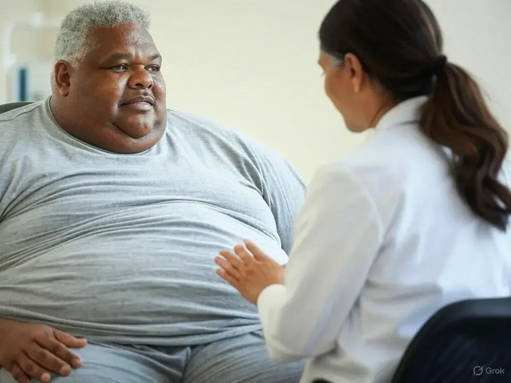 Doctor explaining medical weight loss side effects to an obese patient