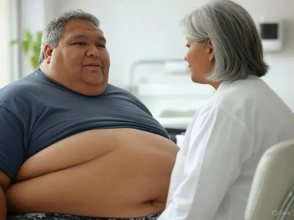 Overweight patient asking his doctor how having excess weight affects his sleep and energy levels