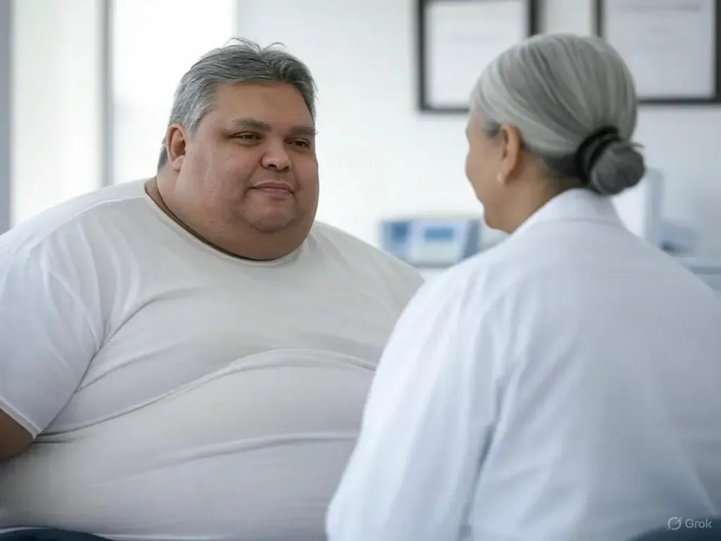 Doctor explaining obesity, diabetes & metabolic Diseases risk to obese patient