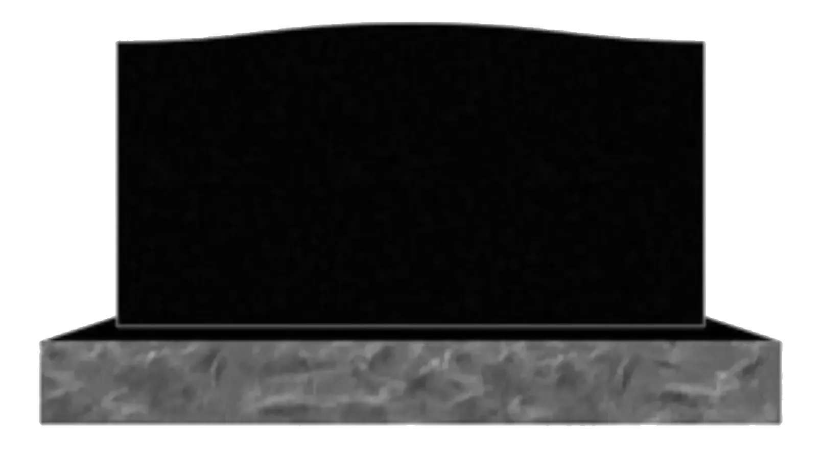 A black gravestone is sitting on top of a gray base.