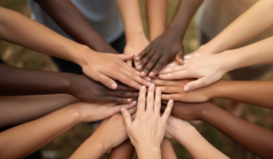 image of black and white hands touching each other in a circle