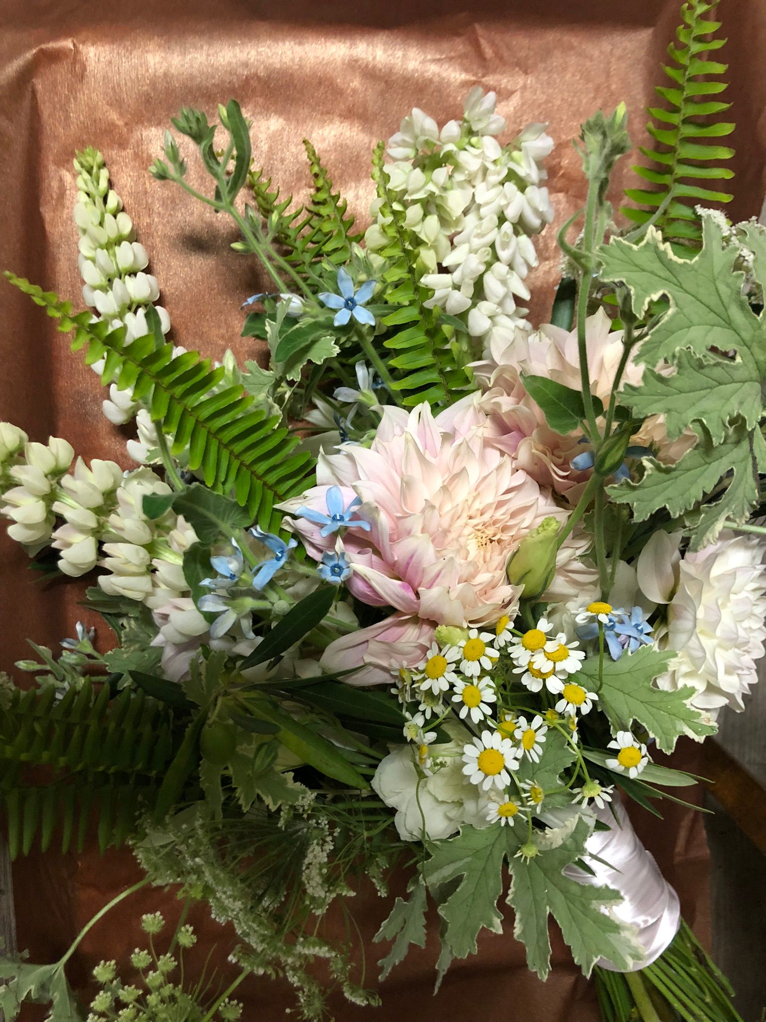 Wildflower Bridal bouquet with dahlias and lupines