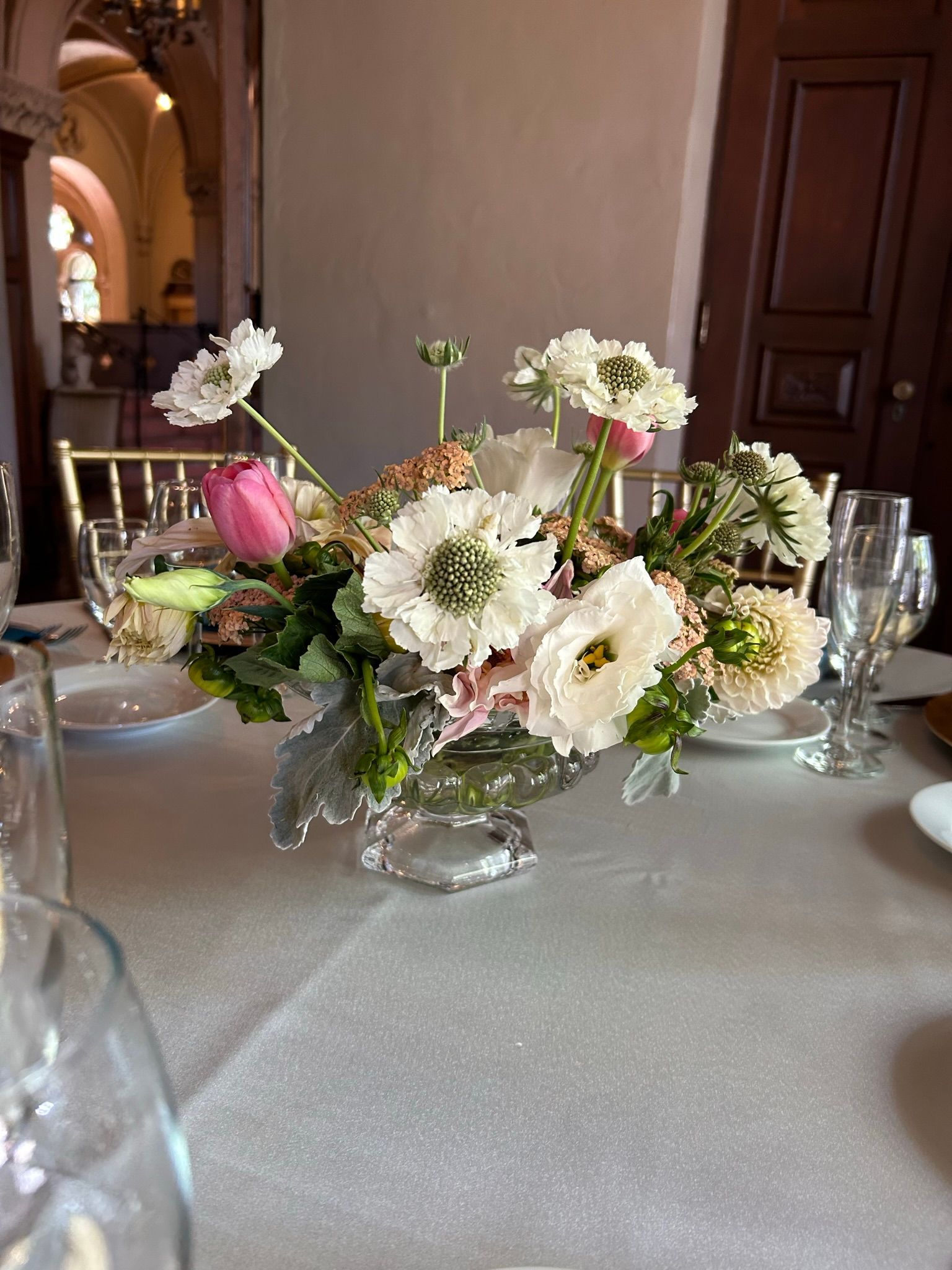 Pink and white centerpiece