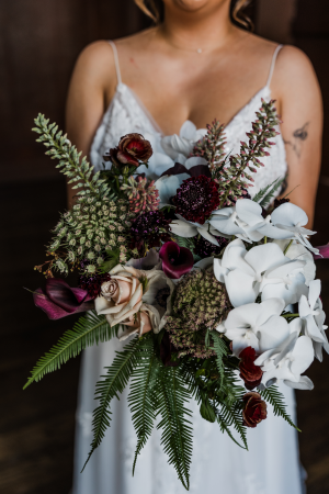 Modern and striking bridal bouquet with orchids