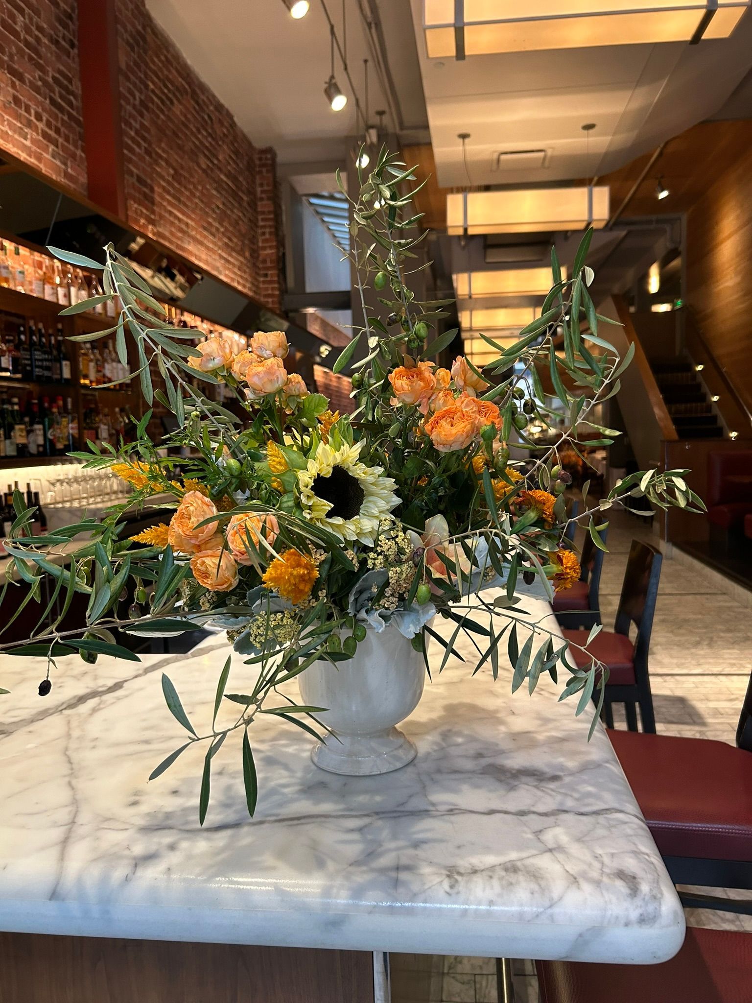 Restaurant or reception design that is captivating and dramatic by Red Bud florals