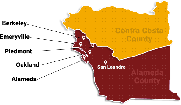 A map of contra costa county shows the location of san leandro