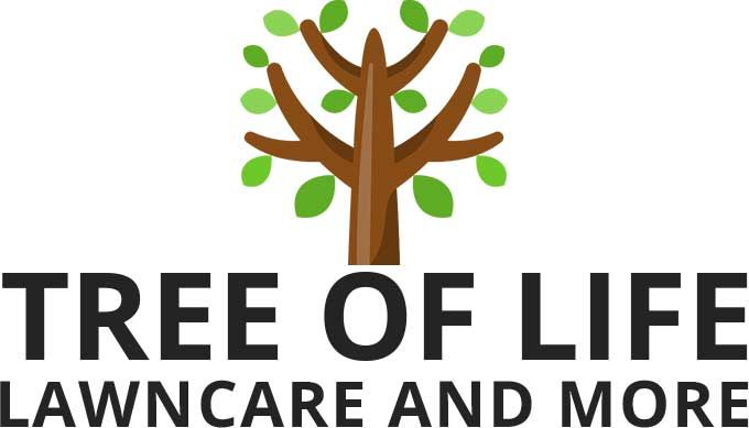 Logo of Tree of Life Lawncare. Brown tree with green leaves above black text on white background.