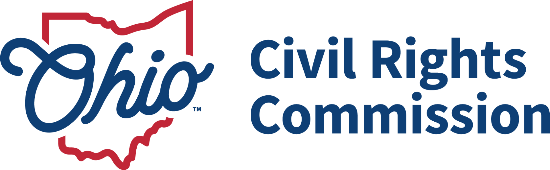 The logo for the ohio civil rights commission is blue and red.