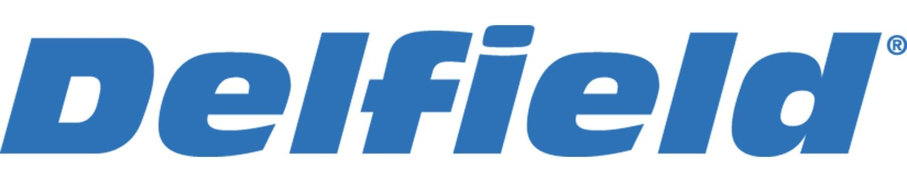 Delfield logo in blue, slanted text with a registered trademark symbol.