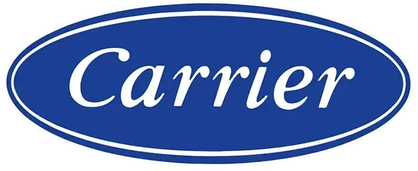 Carrier logo in white cursive font inside a blue oval.