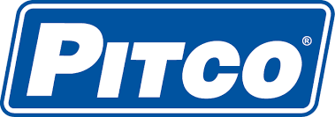 Pitco logo: White text on blue background, rounded rectangle, registration mark.