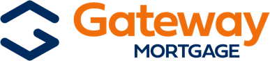 The logo for gateway mortgage is orange and blue
