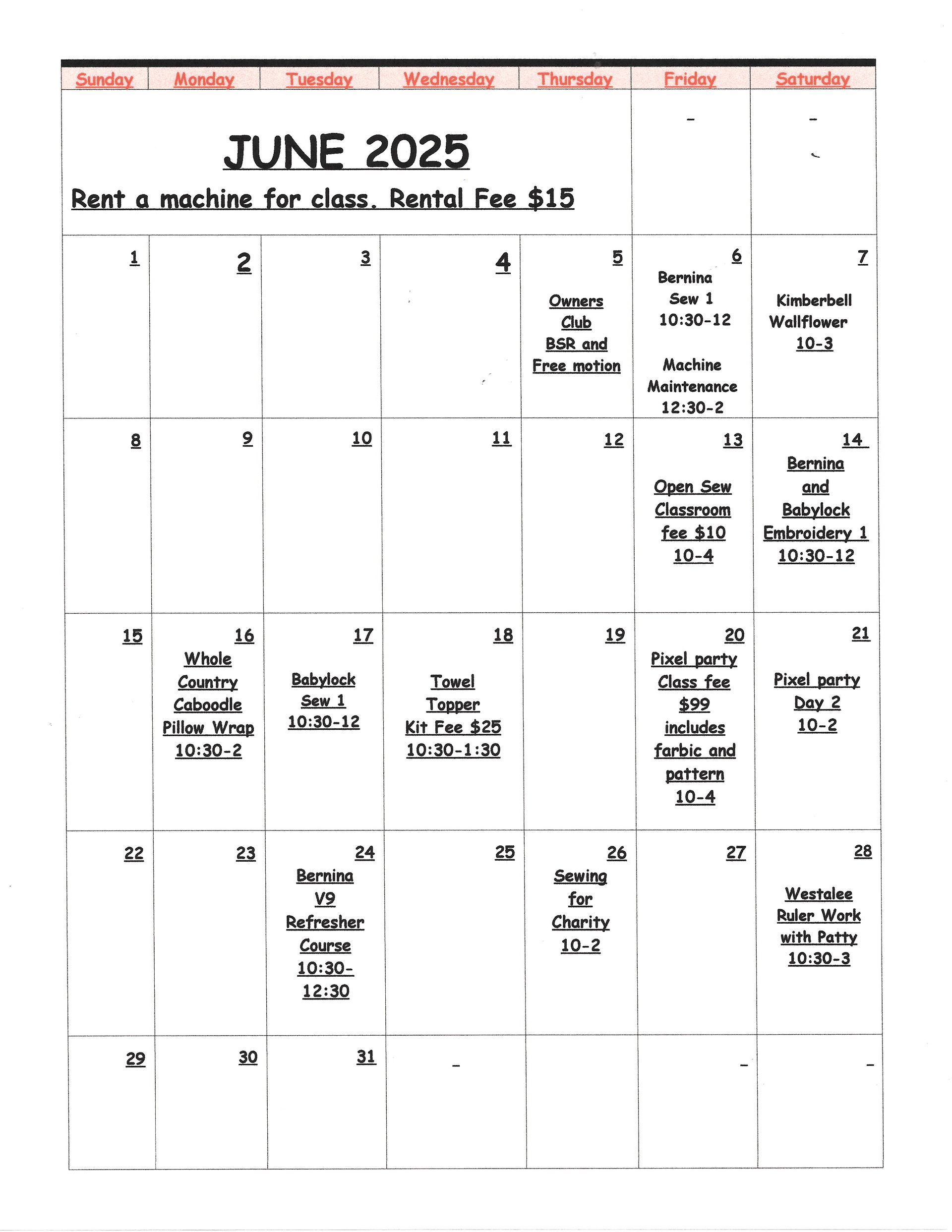 May Class Schedule — Pensacola, FL — Derrel's  Of Pensacola