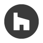 A white h in a black circle on a white background.