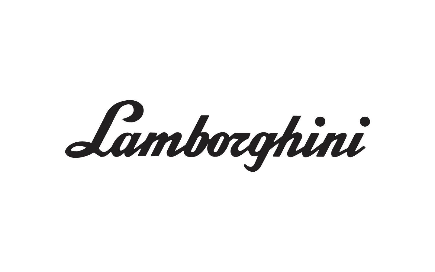 Lamborghini logo in cursive script, black text on white background.