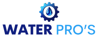 Logo for Water Pro's: blue gear with water drop, blue text WATER PRO'S.