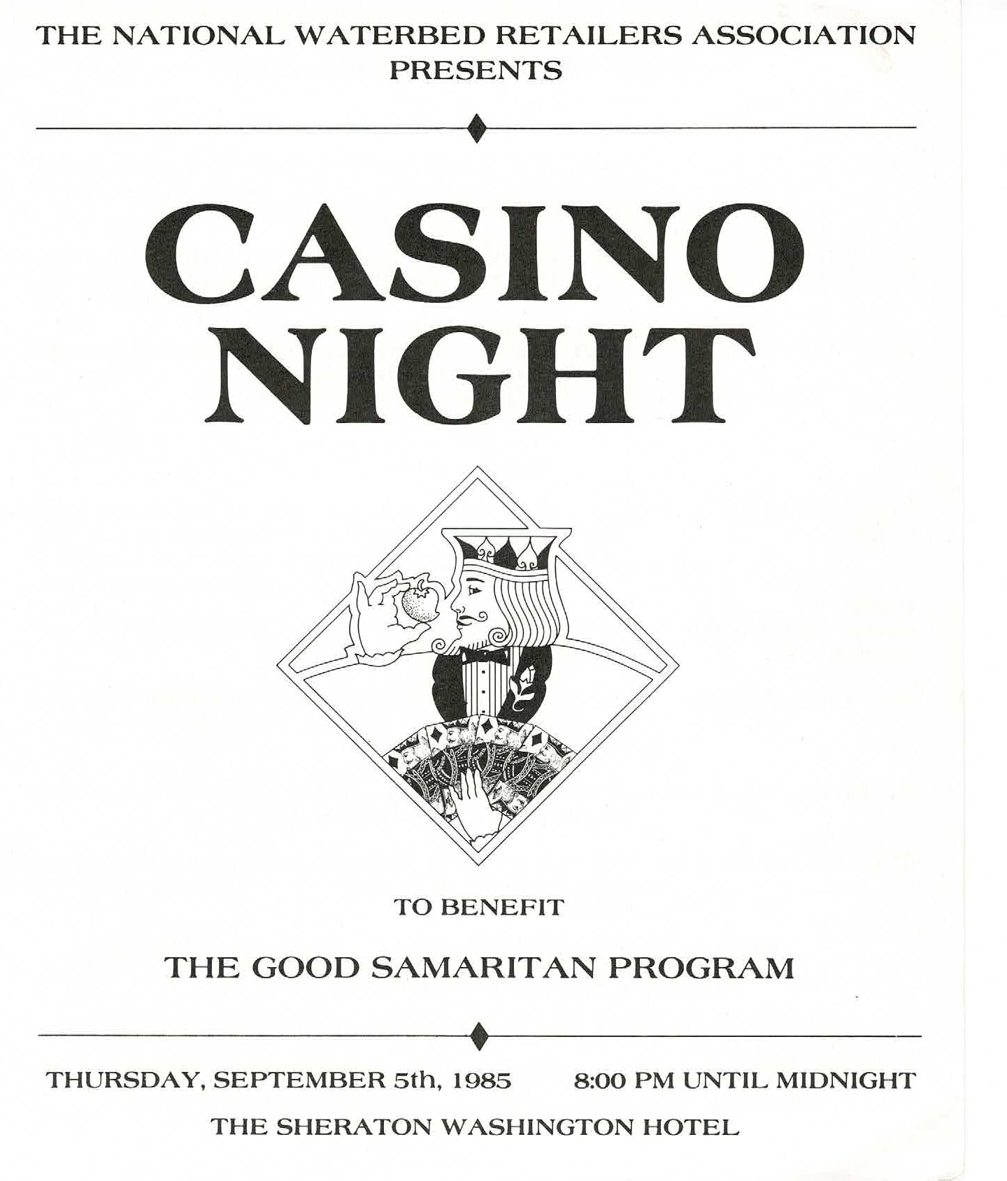 A black and white poster for a casino night.