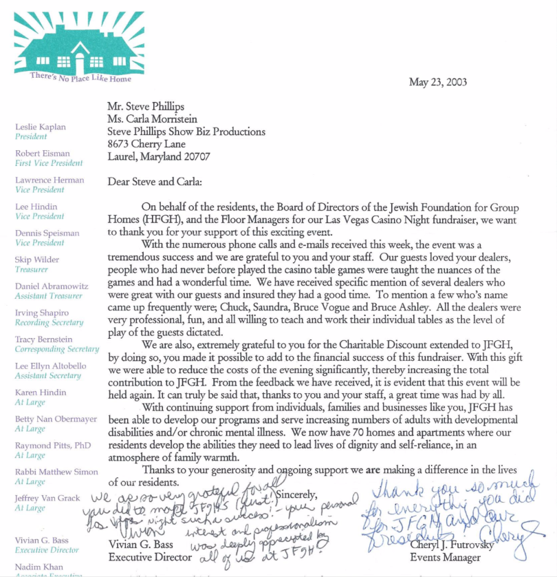 A letter from the board of directors of the jewish foundation for group homes
