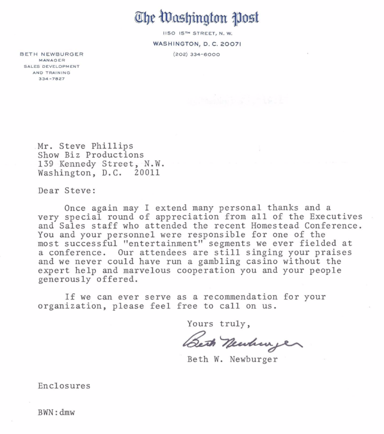 A letter from the washington post is addressed to mr. steve phillips