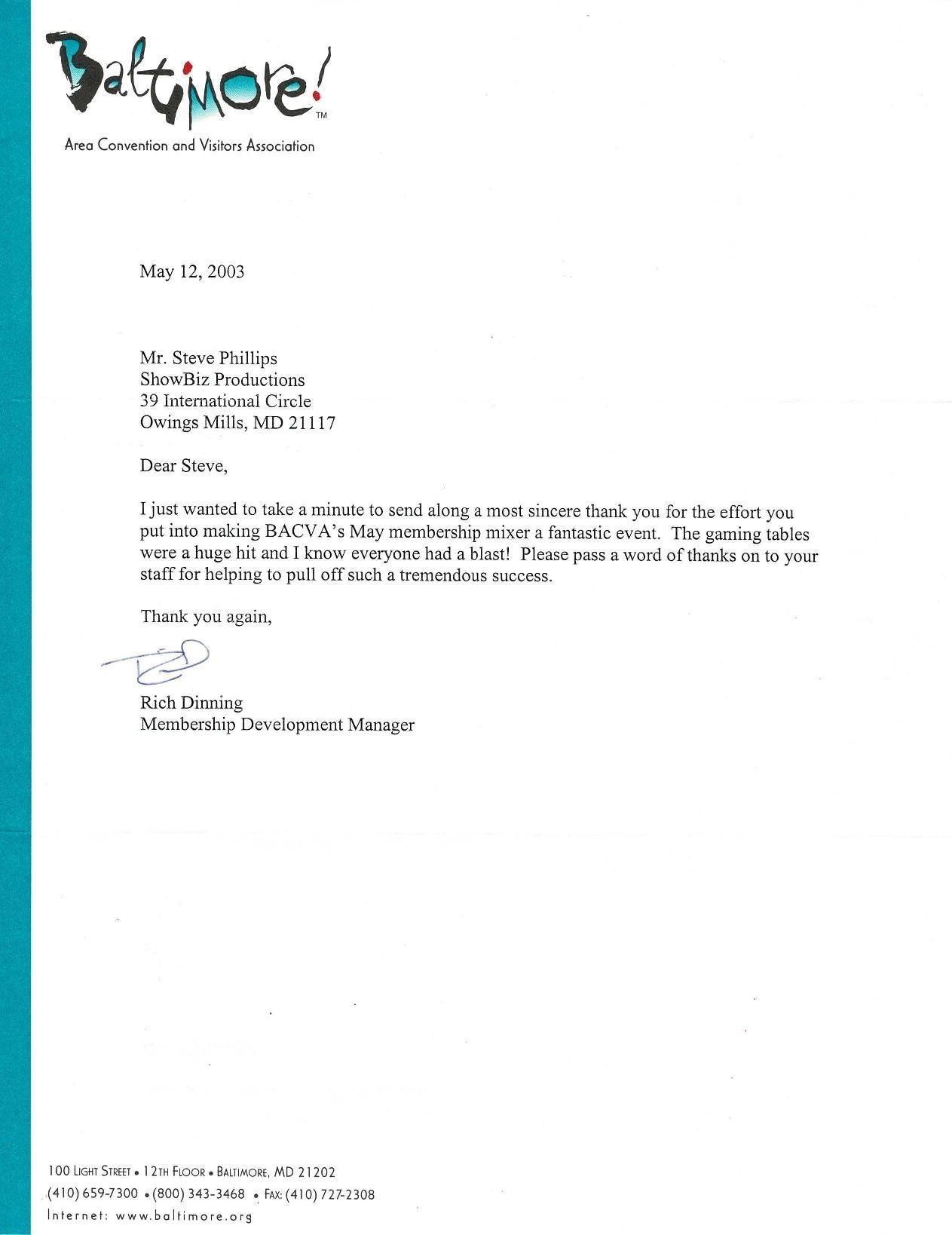 A letter from baltimore is on a white background.