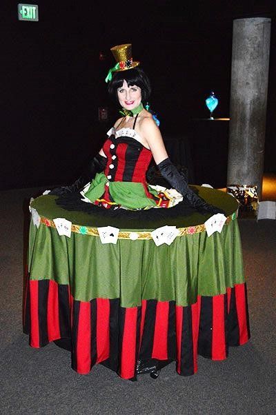 A woman in a top hat is sitting on a table