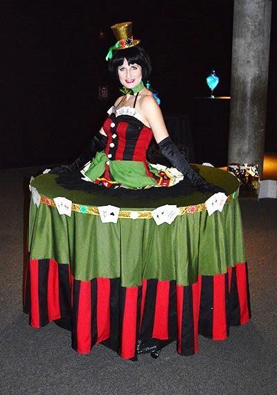 A woman in a top hat is sitting on a table