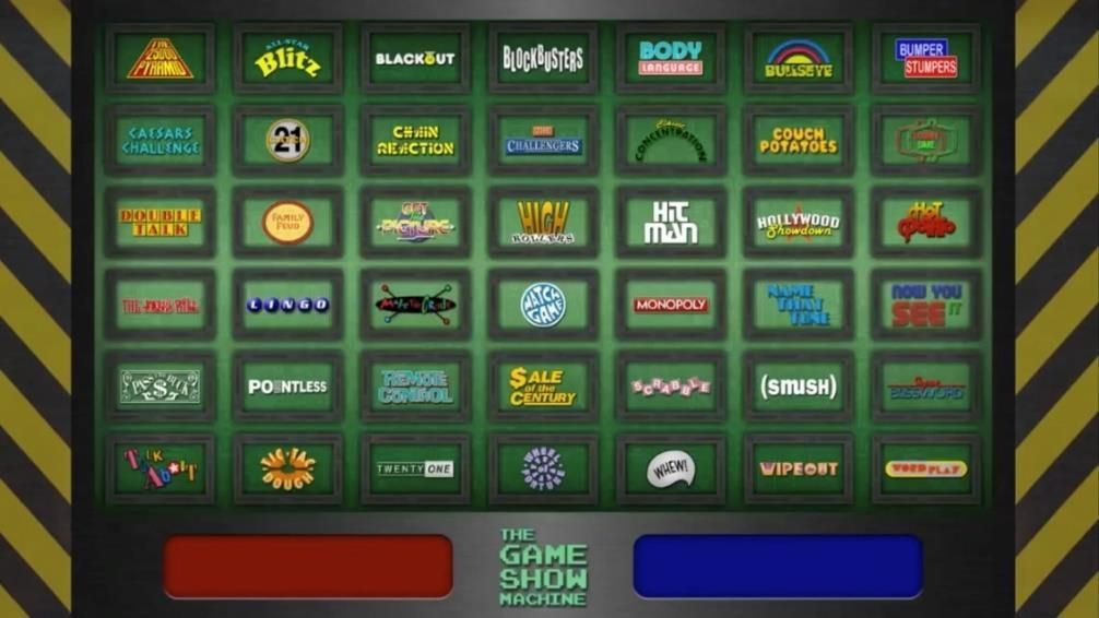 A screen with a bunch of logos on it that says the game show machine