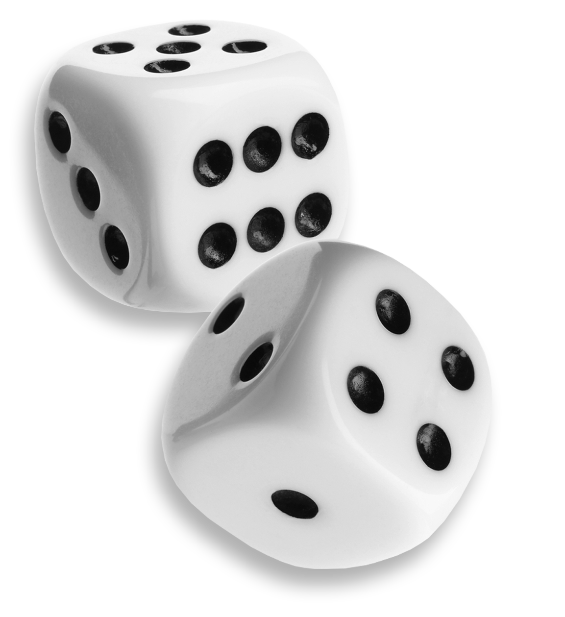 A pair of white dice with black dots on them