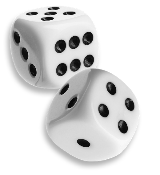 A pair of white dice with black dots on them