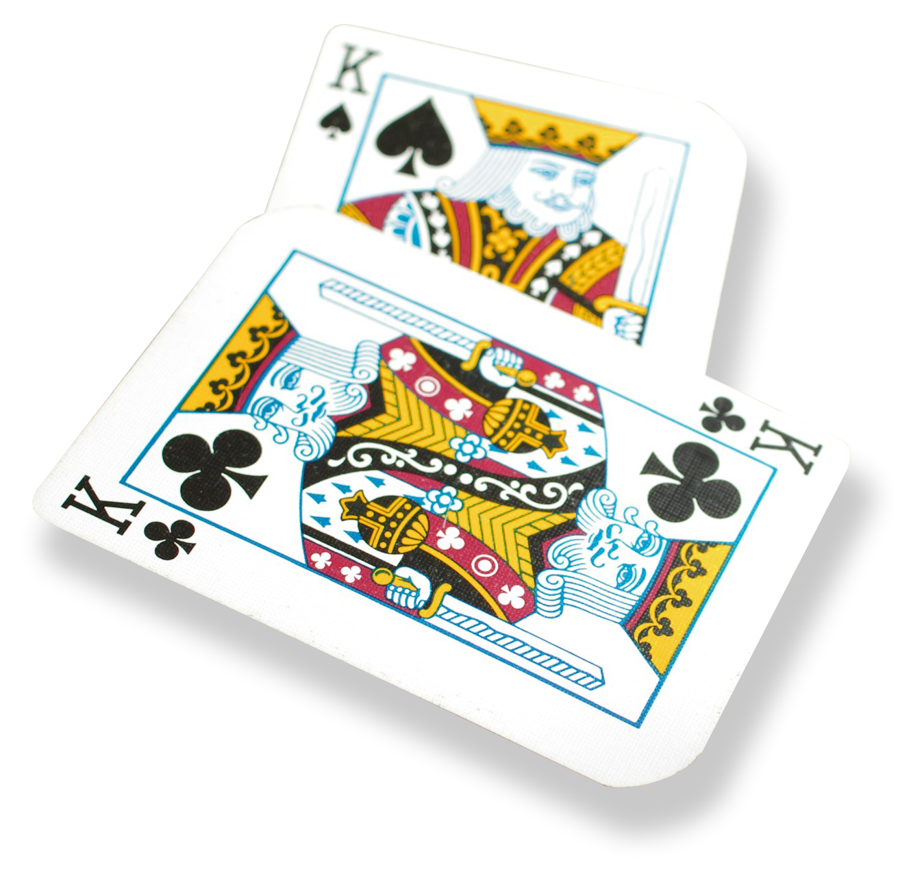 Two playing cards with king spades and clubs on them