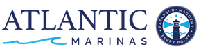 Atlantic Marinas logo with text, wave graphic, and a lighthouse icon for Patapsco, Magothy, and Ferry Point.