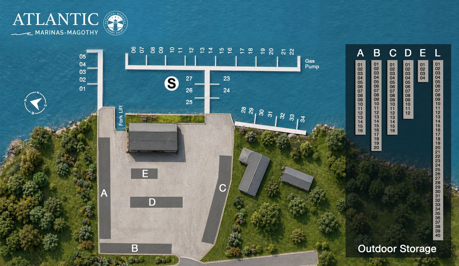 Diagram of Patapsco Yacht Club showing boat slips and docks.