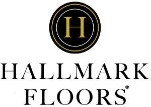 Hallmark Floors logo with a circular emblem above the company name in black text. The emblem is gold and black.