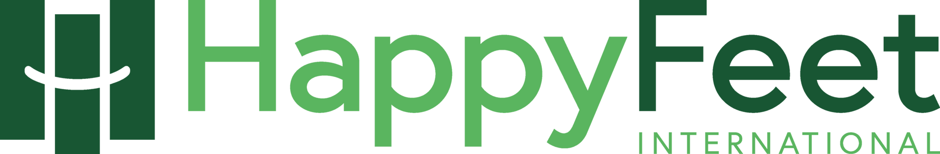 Happy Feet International logo with green text and emblem.