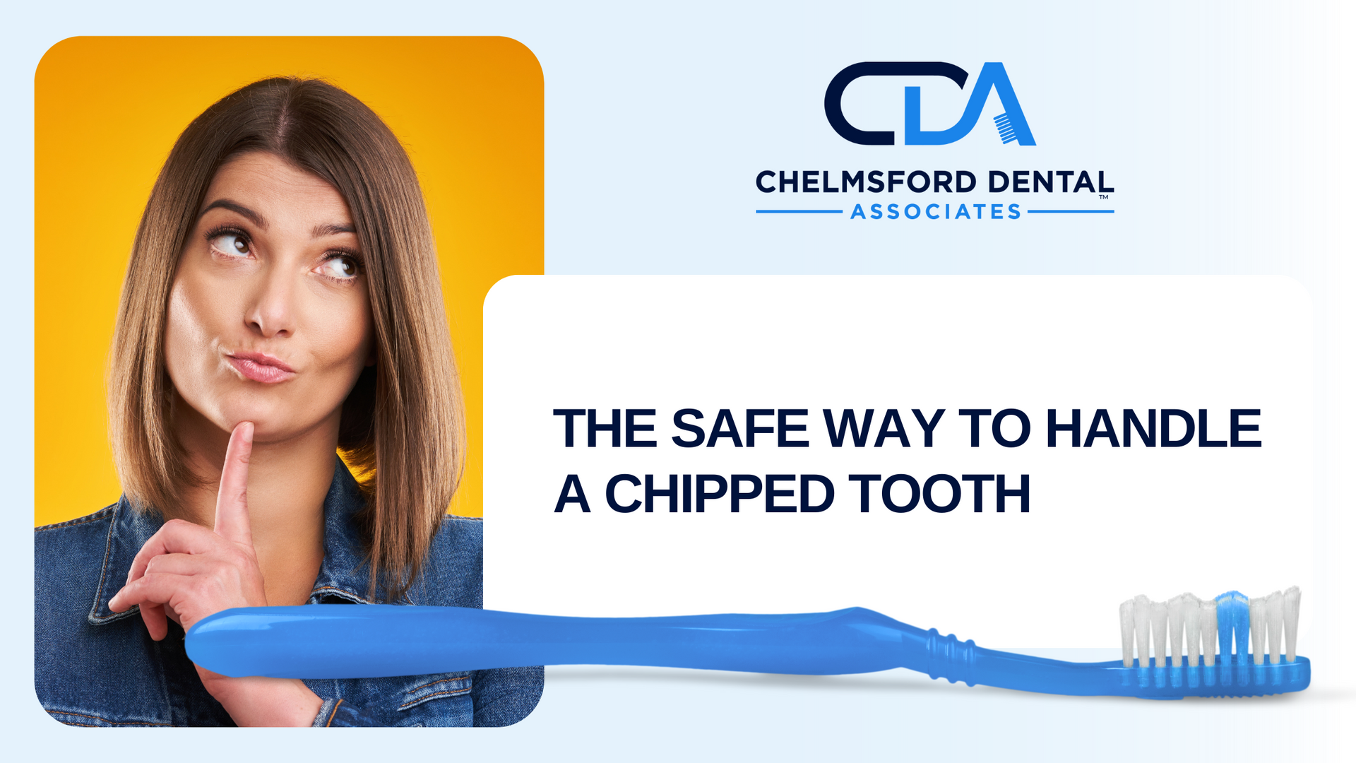 A woman is thinking about how to handle a chipped tooth.