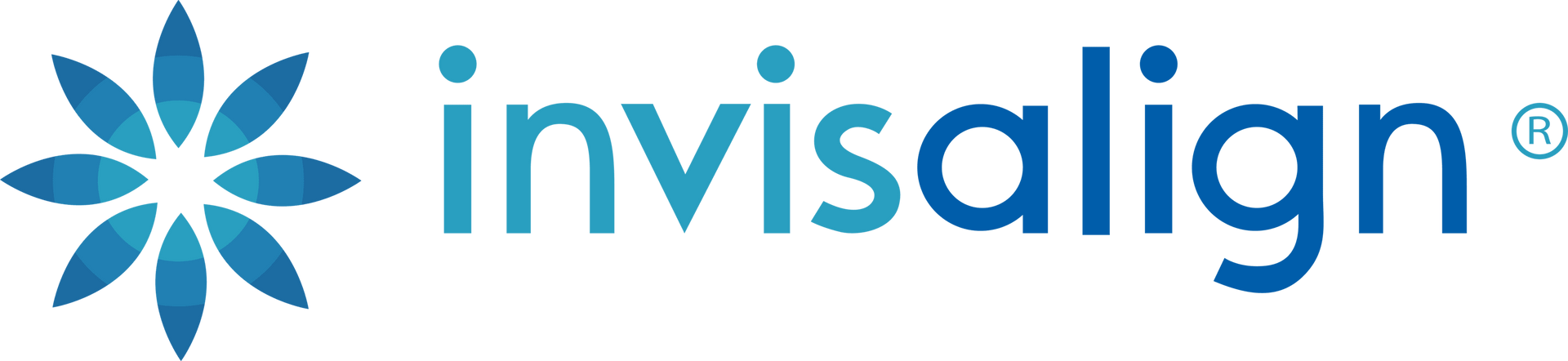 Invisalign logo with blue flower icon and tagline “The Clear Alternative to Braces”