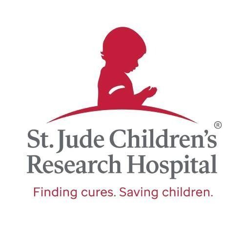 Logo for St. Jude Children’s Research Hospital showing a red silhouette of a person and the text 
