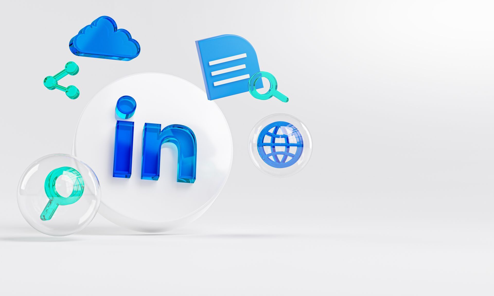 LinkedIn logo with social media icons, blue and white theme.