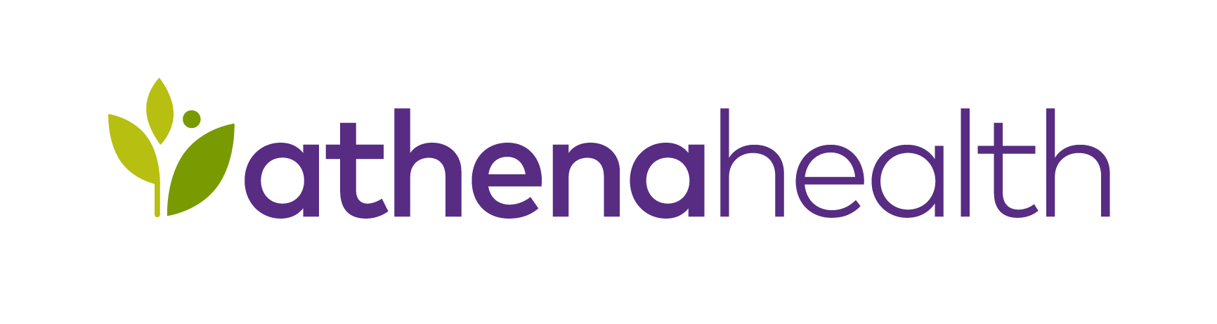 The athenahealth logo, featuring three green leaves arranged in a stylized shape next to the company name in purple text.