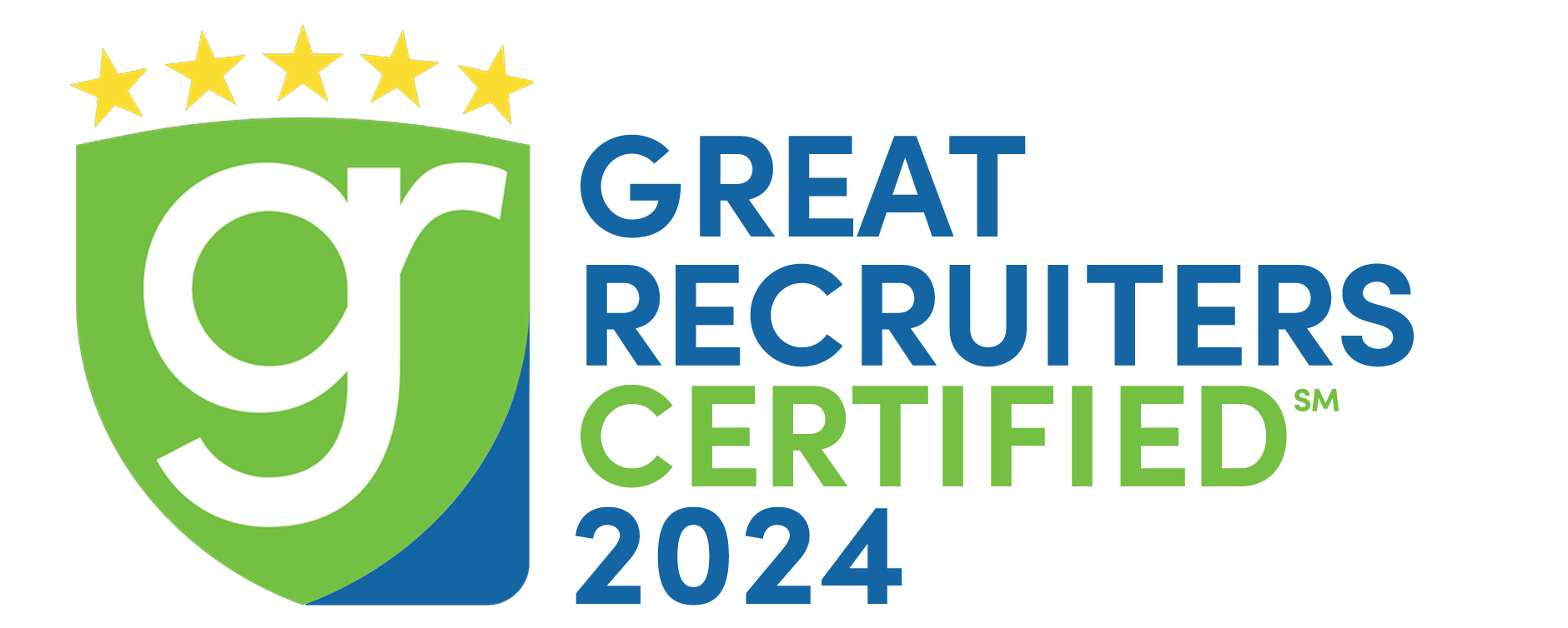Great Recruiters Certified 2024 logo featuring a green shield with a stylized