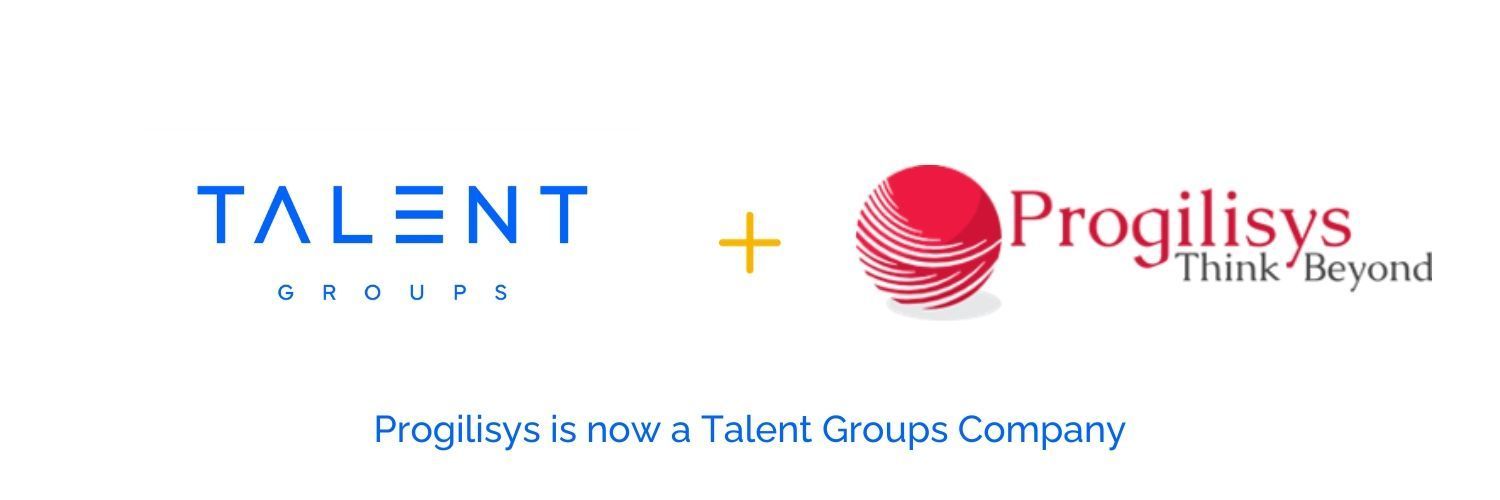 The Talent Groups and Progilisys logos joined by a plus sign, with text below stating: 