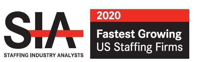 Logo for Staffing Industry Analysts (SIA), honoring them as a 2020 Fastest Growing US Staffing Firm.