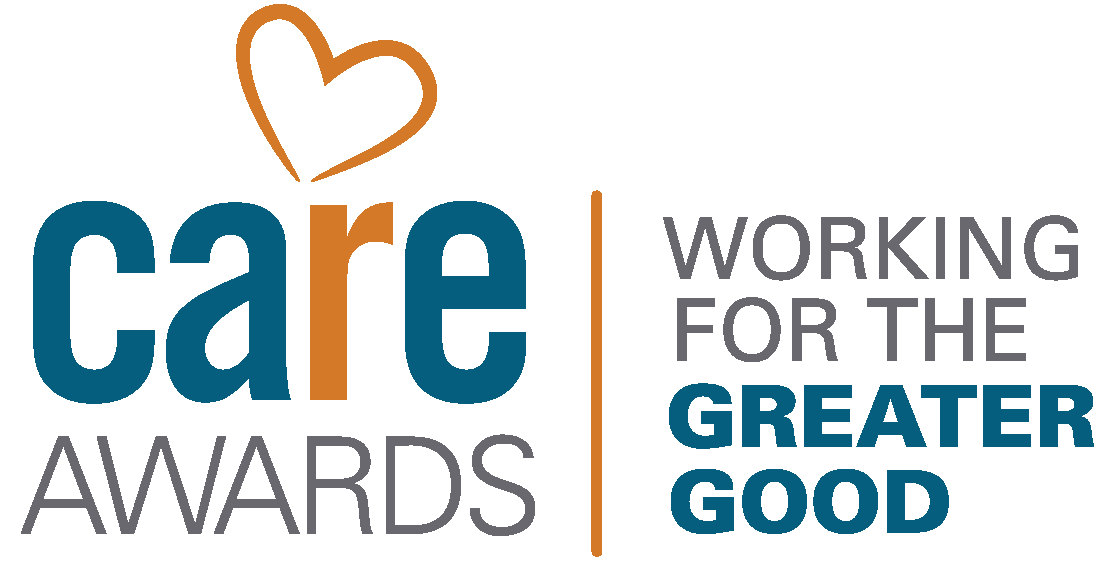 Logo for Care Awards, featuring a heart icon, the text "CARE AWARDS," and the slogan "WORKING FOR THE GREATER GOOD."