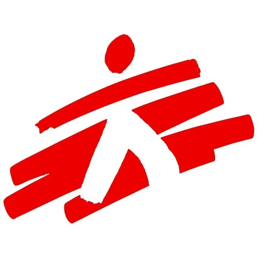 The red and white logo of Médecins Sans Frontières, featuring a stylized figure above horizontal bars.