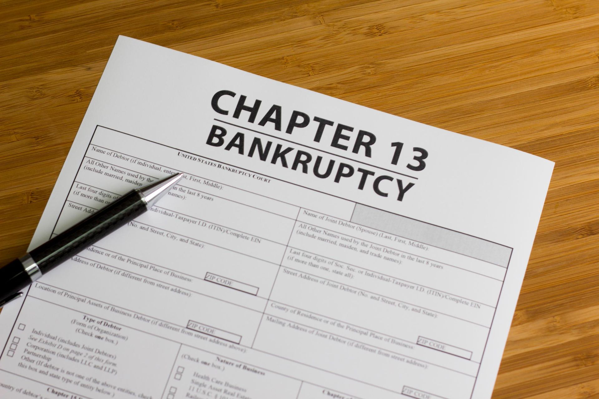 Bankruptcy filing form by Ozment Law, assisting clients with financial relief, a Chapter 13 lawyer i